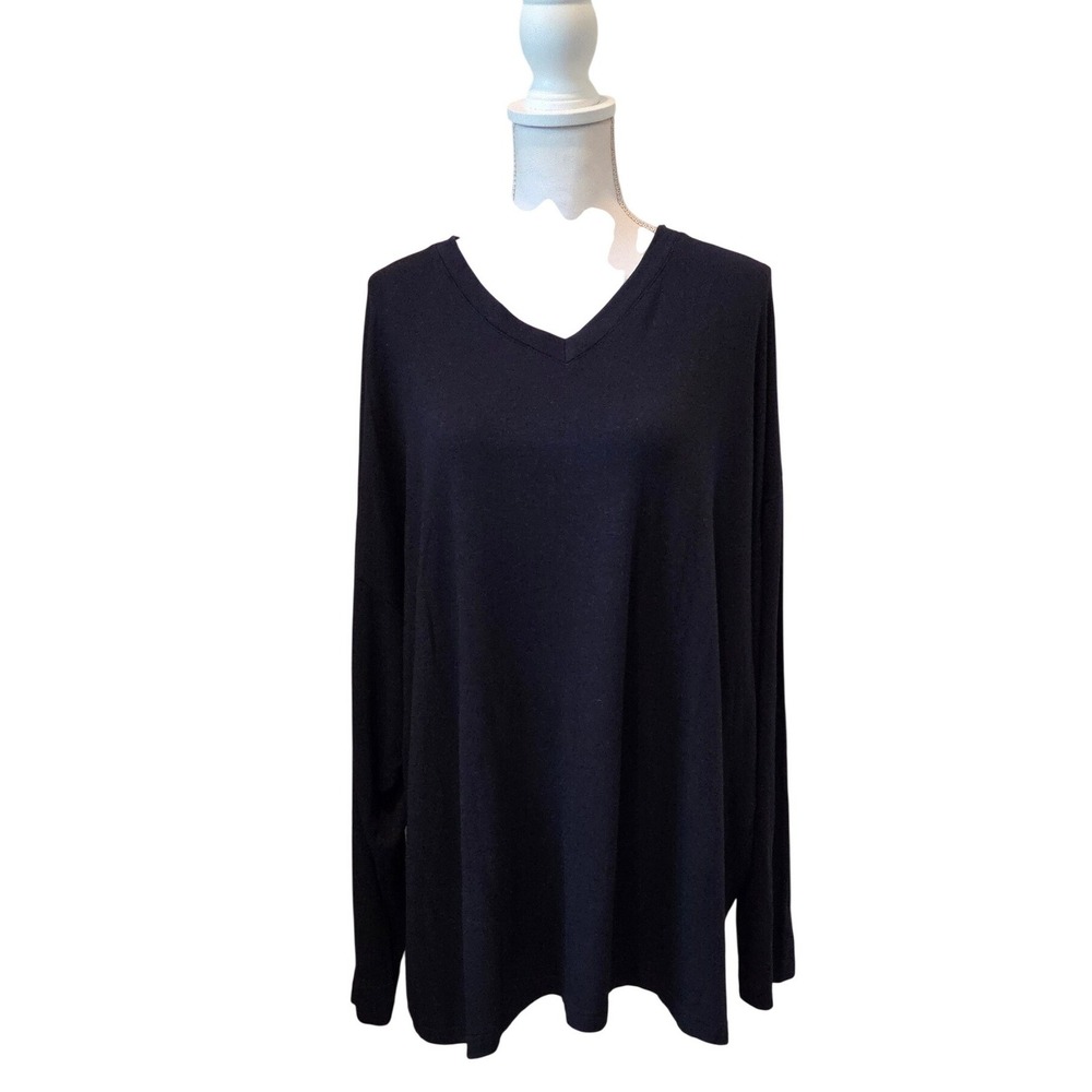Bleusalt The V-Neck Modal Long Sleeve Oversized Pullover Navy Blue Minimalist 6